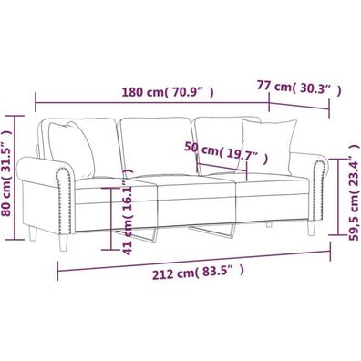 Massbinet 3-Sitzer-Sofa mit Zierkissen, moderner Samt, schwarz, 212 x 77 x 80 cm