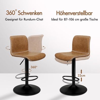 Alfordson 2er Set Barhocker, höhenverstellbar, 360° drehbar, Kunstleder, Braun