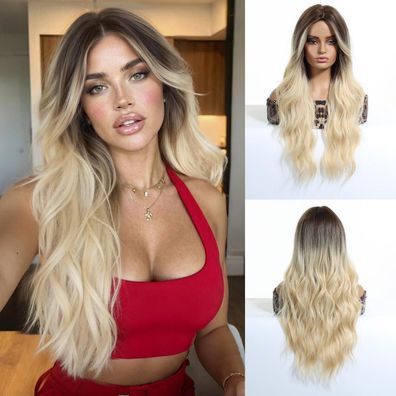 EMMOR Damen Ombre Blonde Wellenperücke, 26 Zoll hitzebeständige synthetische