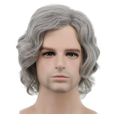karlery Herren Kurz Bob Welle Grau Perücke für Cosplay, Anime, Kostüme und