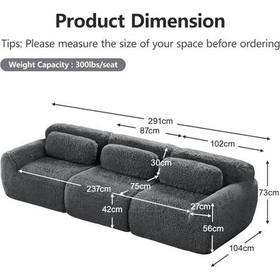 Dolamaní 3-Sitzer Sofa, montagefrei, modular, rutschfest, hochelastischer