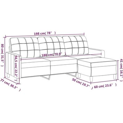 3-Sitzer-Sofa mit Hocker Taupe 180 cm Stoff - Modernes Design für Ihr Wohnzimmer
