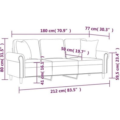Massbinet 3-Sitzer-Sofa mit Zierkissen, Couch aus Samt, Modernes Mini-Sofa