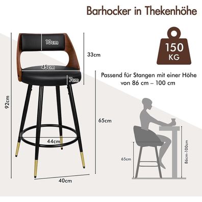 Alfordson Barhocker Set (2 Stück) - 65cm, mit Rückenlehne und Fußstütze