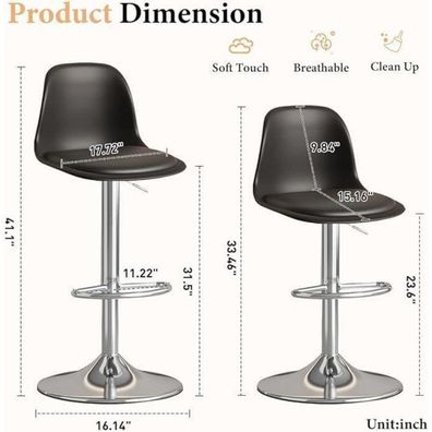 XUEGW Modernes Barhocker-Set (4 Stück) - Höhenverstellbar, Drehbar, mit
