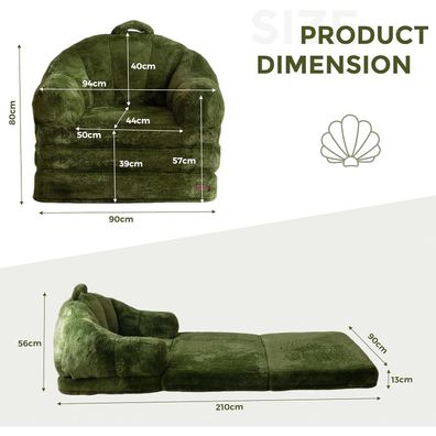 Maxyoyo Klappsofa aus Kunstfell, umwandelbares Bodensofa mit Griff