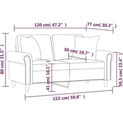 Massbinet 2-Sitzer-Sofa Samt Rosa, Modernes Mini Sofa mit Zierkissen, 120 cm