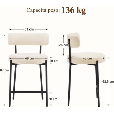 Ckaff Barhocker 4er Set, 63.5cm Sitzhöhe, gepolstert mit Rückenlehne und