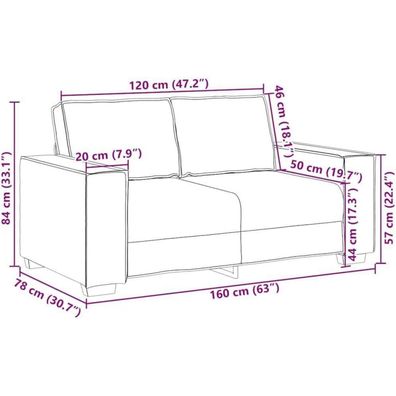 Massbinet 2-Sitzer Sofa Polstercouch Hellgrau 120 cm Samt