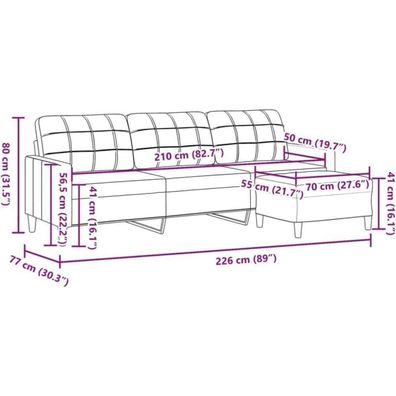 Massbinet 3-Sitzer-Sofa mit Hocker, Schlafsofa mit Schlaffunktion, Creme, 210