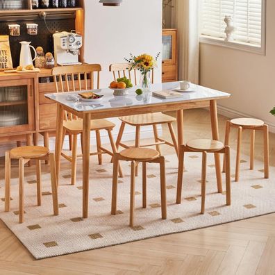 YMYNY 4er Set Barhocker aus Massivholz, rund, stapelbar, platzsparend