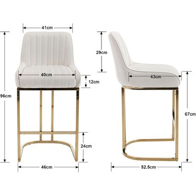 Ya-Home Barhocker 2er Set aus Samt mit goldenem Metallbein, gepolstert, mit