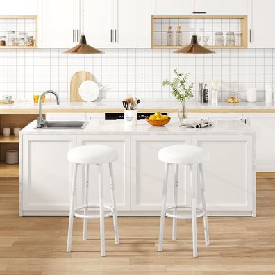 YMYNY Barhocker 2er Set, 67 cm, Weißer Küchenhocker mit Metallgestell, ohne
