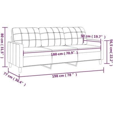 Massbinet 3-Sitzer Sofa Schwarz 180 cm Stoff Bodensofa mit Armlehne, Schlafsofa