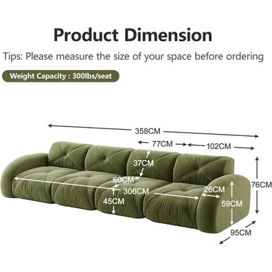 Dolamaní Modernes 4-Sitzer Sofa aus Chenille, Rahmenlos, Hochelastische