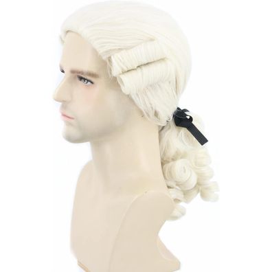 LeMarnia Herren Beige Richter Perücke Colonial Curly Perücke für Halloween
