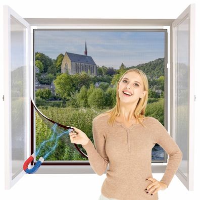NeatiEase DIY Magnet-Insektenschutz für Fenster bis 150x180 cm, weißer Rahmen