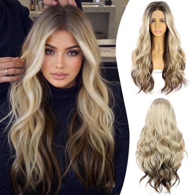 Sapphirewigs Lace Front Perücke Ombre Braun Blond, 2-Ton Körperwelle