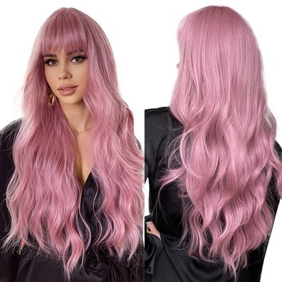 Esmee 26 Zoll Rosa Perücke mit Pony - Natürliches Synthetisches Haar, Lange