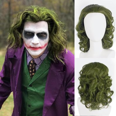 Porsmeer Herren Joker Perücke Grün - Lockig Kurz für Halloween & Cosplay