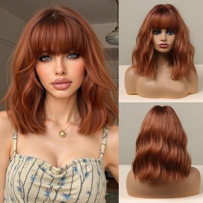Esmee 14 Zoll Kurz Rotbraun Ombre Perücke mit Pony für Frauen, Synthetik