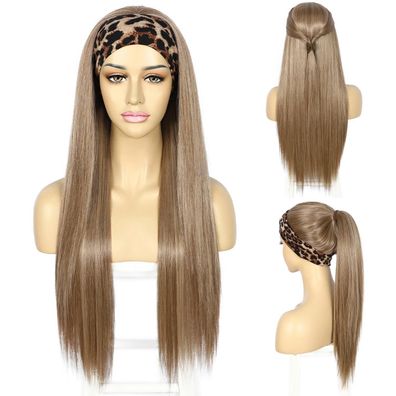 Sapphirewigs Stirnband Perücke, glatte Haare, hellbraun, hitzebeständig, 26