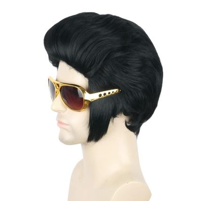 Topcosplay Herren Perücke Schwarz Kurz Cosplay Halloween Kostüm Pompadour