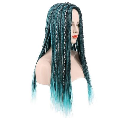 Karlery Damen Langzopf Perücke Blau Schwarz Mix - Ideal für Halloween, Cosplay