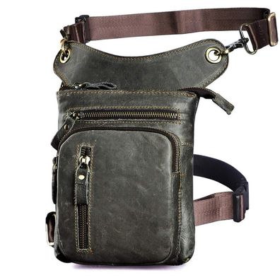Le'aokuu Herren Leder Motorrad Hüfttasche Messenger Schulter Drop Leg Bag
