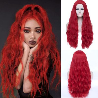 ATAYOU Damen Lange Rote Gewellte Synthetische Cosplay Perücke, Hitzebeständig