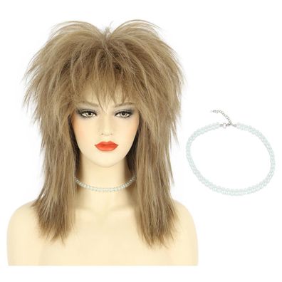 Karlery Damen Herren Lange Lockenwimpern hellbraun mit Halskette - 70er 80er