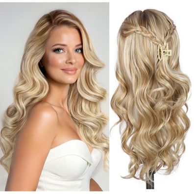 Sapphirewigs Blonde Body Wave Lace Front Perücke, 22 Zoll, Vorgezupft, Synthetik