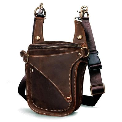 Le'aokuu Herren Leder Motorrad Hüfttasche Messenger Drop Leg Bag B9326 Braun