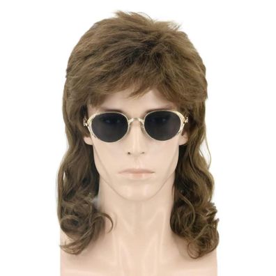 Herren 80er Vokuhila Perücke - Lockig, Lang, Rocker/Punk/Popstar Stil für