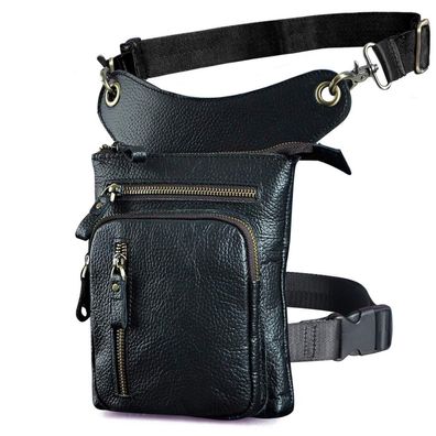 Le'aokuu Herren Leder Motorrad Drop Leg Bag Umhängetasche, Schwarz (211-11)