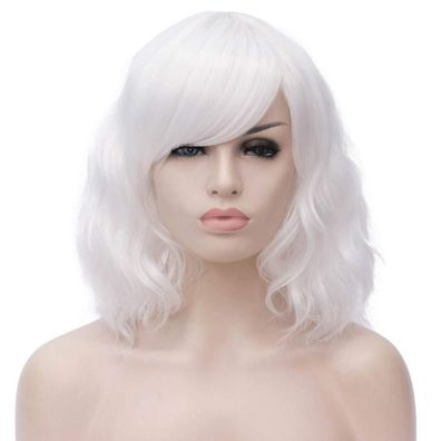 ATAYOU Kurze Weiße Bob Perücke Synthetik Cosplay für Halloween & Karneval mit