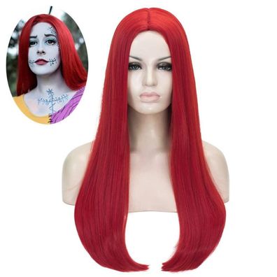 ATAYOU Damen Rote Lange Glatte Synthetische Perücke für Halloween, Karneval und