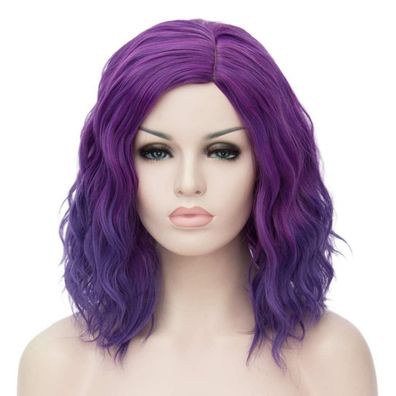 ATAYOU Kurze Lockige Ombre Lila Synthetische Cosplay Bob Perücke für Damen
