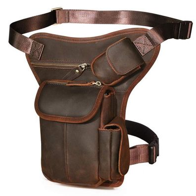 Le'aokuu Herren Echtleder Beinbeutel/Hüfttasche für Motorrad & Outdoor, Dunkel