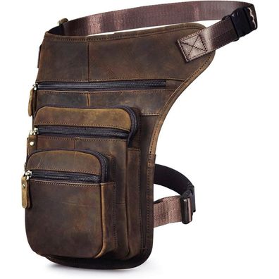 Le'aokuu Herren Echtleder Motorrad Gürteltasche Drop Leg Cross Over Bag 3111