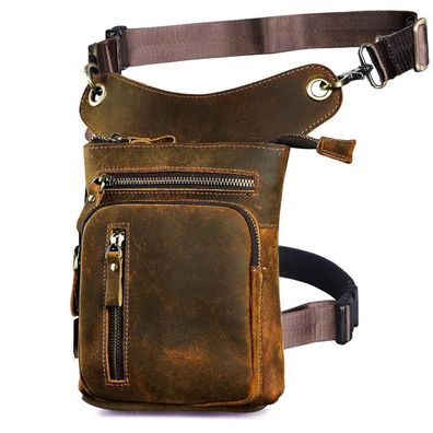 Le'aokuu Herren Motorrad Leder Hüfttasche Messenger Schulter Drop Leg Bag
