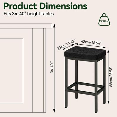 YMYNY Barhocker 2er Set, 66 cm, Schwarz, Metall Gestell, ohne Lehne