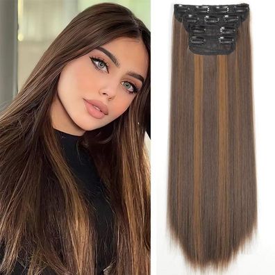 YDDM Clip In Haarverlängerung 20 Zoll, 4PCS, Glatte Synthetische Haarteile für
