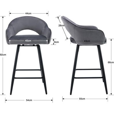 Ya-Home Barhocker 2er Set aus Samt, 360° drehbar, mit Lehne und Metallbeinen