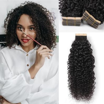 YDDM Tape Extensions Echthaar Kinky Curly Schwarz für Schwarze Frauen, 12 Zoll