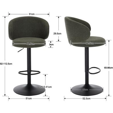 Ya-Home Barhocker 2er Set mit Lehne, drehbar und höhenverstellbar, aus Leinen
