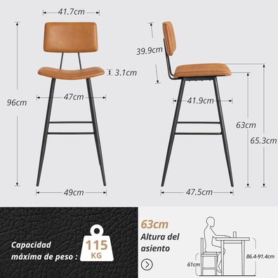 LUE BONA Barhocker 2er Set, höhenverstellbar mit Fußstütze, modern