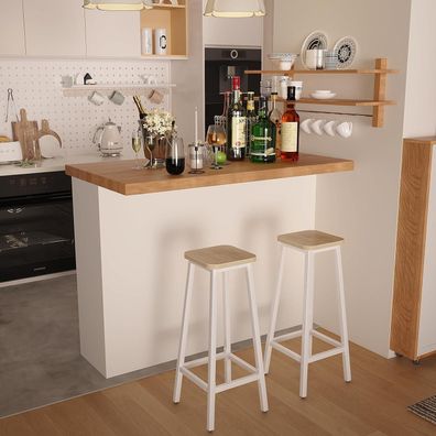 YMYNY 2er Set Barhocker mit Metallrahmen, Industriestil, Holzoptik, 70 cm Höhe