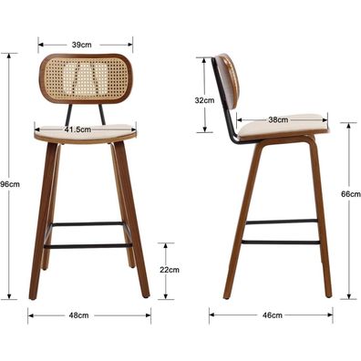 Ya-Home 2er Set Barhocker Rattan mit Lehne, Kunstleder Sitzfläche, Holzbeine