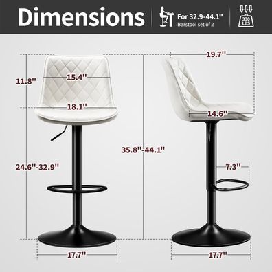 Stoolink 2er Set Barhocker mit Mikrofaser-Leder, höhenverstellbar, drehbar, mit